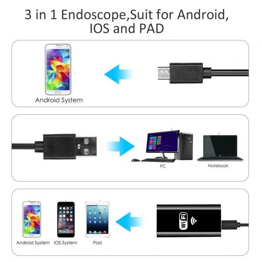Endoscope USB 6 LED 8.5mm 5M 2MP Caméra d'inspection Endoscope pour  Ordinateur Portable, Smartphone Système Android