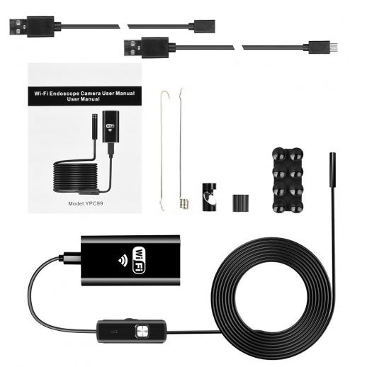 2m HD Wireless WiFi Endoscope with 8 Adjustable LED Lights, Support Photo and Video Recording, for Android and iOS Smartphones, Windows Tablets