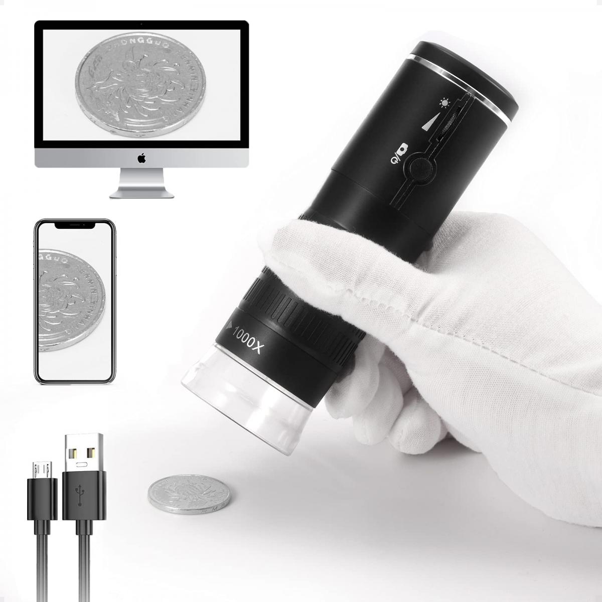 Rechargeable USB Microscope Gray Veroyi Wireless Digital Microscope 1080P 50X to 1000X WiFi Pocket Magnification Magnifier 