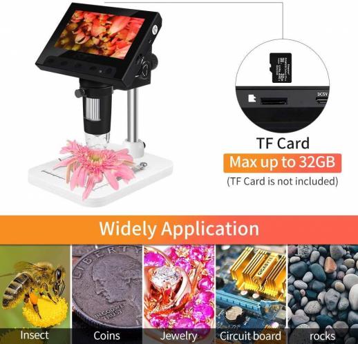 XClifes 4.3 inch LCD Digital Microscope, Coin Microscope Handheld USB  Microscope 50X-1000X Magnification Video Camera with 8 Adjustable LED  Lights for Adults PCB Soldering DM4