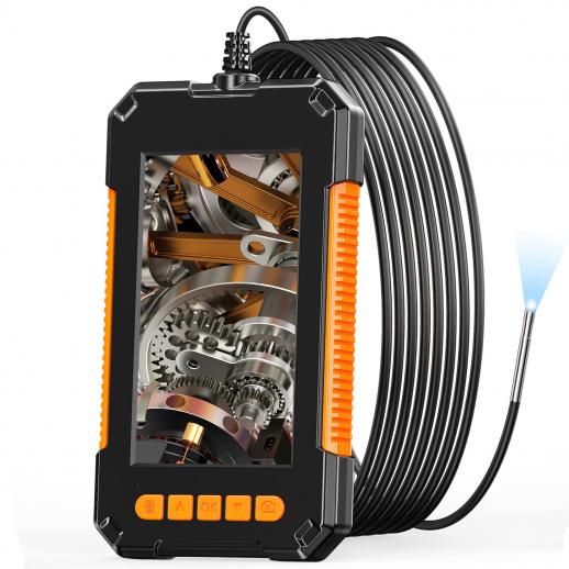 Borescope Inspection Camera 8mm Industrial Endoscope Camera 4.3 Inch HD Screen 1080P Snake Camera with LED Lights, Semi Rigid Cable for Auto, Engine, Drain Inspection (8mm, 10m/32.8ft) Orange