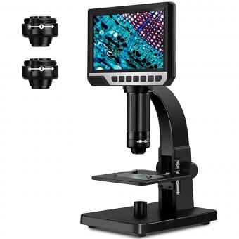 LCD Digital Microscope, 7" IPS Display, 1080P, 50x-2000X Magnification Biological Microscope, with Dual Lenses, 11 Adjustable LED Lights, 12MP Camera, Compatible with Windows/Mac OS