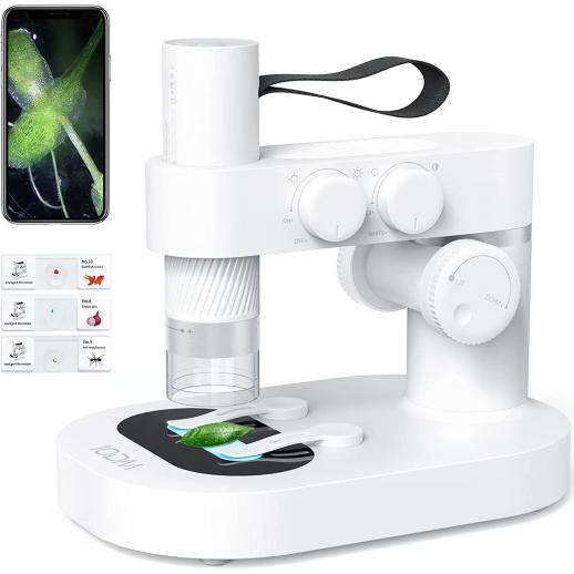 2 in 1 Wireless WiFi Camera Microscope for Kids, Portable Handheld USB Digital Microscope 8 LED Lights with Slides