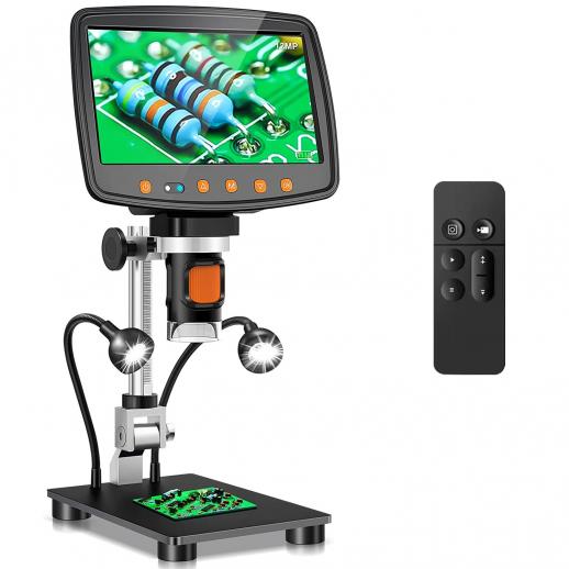 7" LCD Screen Digital Microscope, 50X-1000X Magnification, 12MP Ultra-Precision Camera Sensor, Work with Windows/Mac