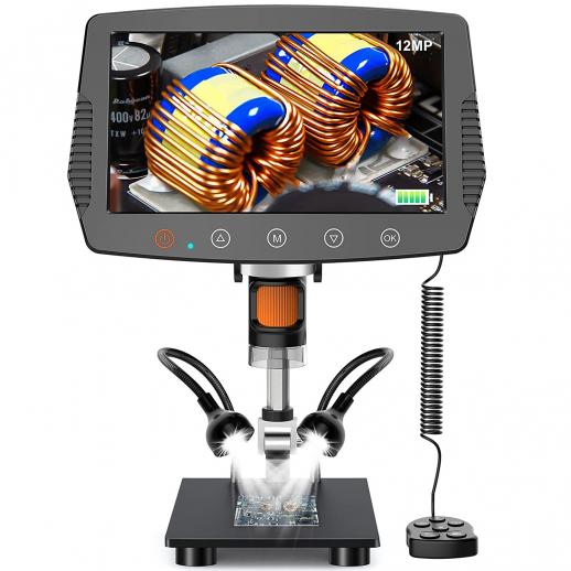 9 Inch LCD Digital Microscope, 1000X Magnification Coin Microscope with 12MP Camera, Micro Welding Microscope for Adults, Wired Remote Control, Windows/Mac OS Compatible