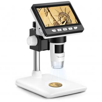 4.3" LCD Screen Digital Coin Microscope, 50X-1000X Magnification, Work with Windows/Mac iOS
