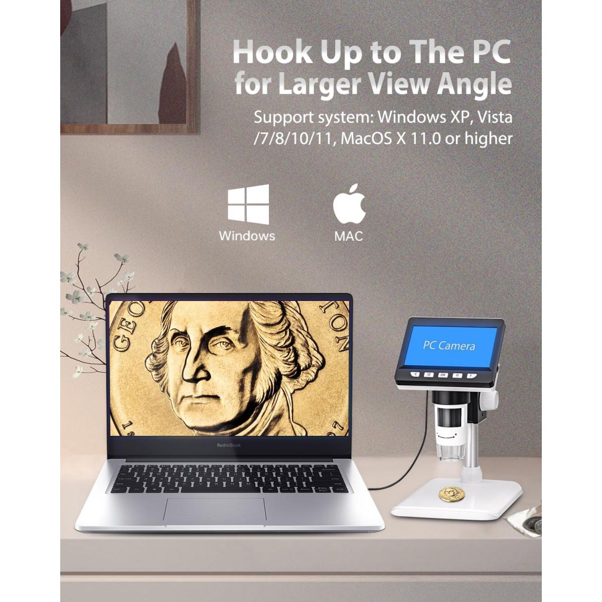 4.3" LCD Digital Microscope, 50X1000X Magnification, Adult Kids USB