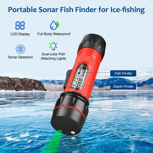 Handheld Sonar Depth Finder, Portable Ice Fishing Detector with