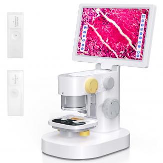 Biological Microscope with 9-inch IPS Screen - Triple Lens 100X, 600X, 1200X Adult Digital Microscope with Touch Control, 24MP Resolution, Windows/Mac OS Compatible