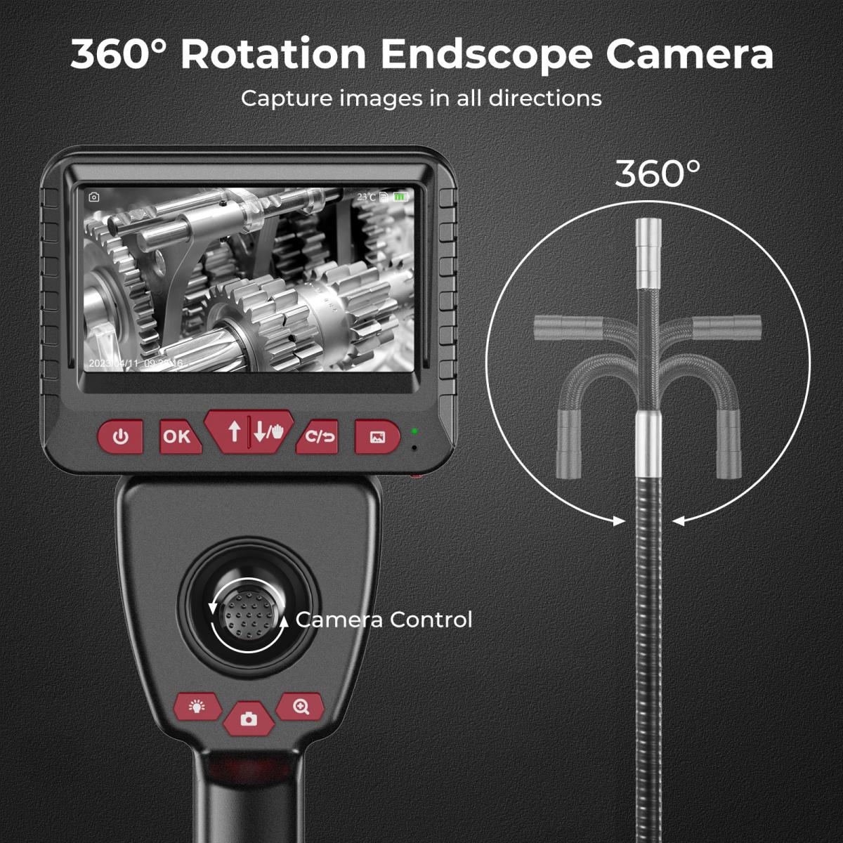 Waterproof Dual-Lens 1080P Handheld Endoscope with 4.3'' Screen（Upgrade Version） - 2m Metal Cable & 6mm Probe & 360° Adjustable Lens Borescope with 32G Memory Card