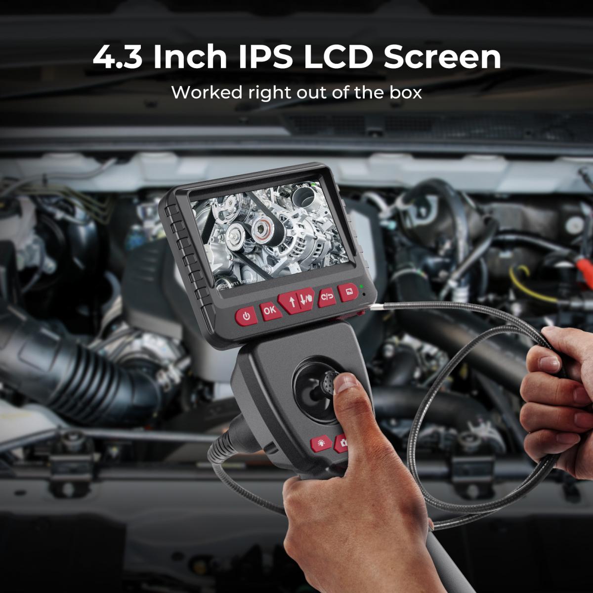 Waterproof Dual-Lens 1080P Handheld Endoscope with 4.3'' Screen（Upgrade Version） - 2m Metal Cable & 6mm Probe & 360° Adjustable Lens Borescope with 32G Memory Card