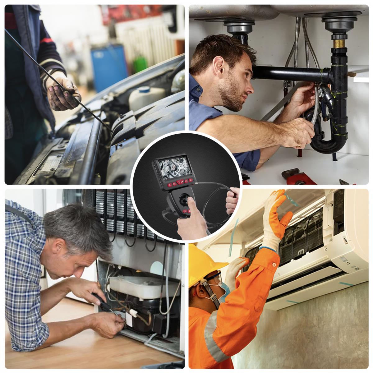 Waterproof Dual-Lens 1080P Handheld Endoscope with 4.3'' Screen（Upgrade Version） - 2m Metal Cable & 6mm Probe & 360° Adjustable Lens Borescope with 32G Memory Card