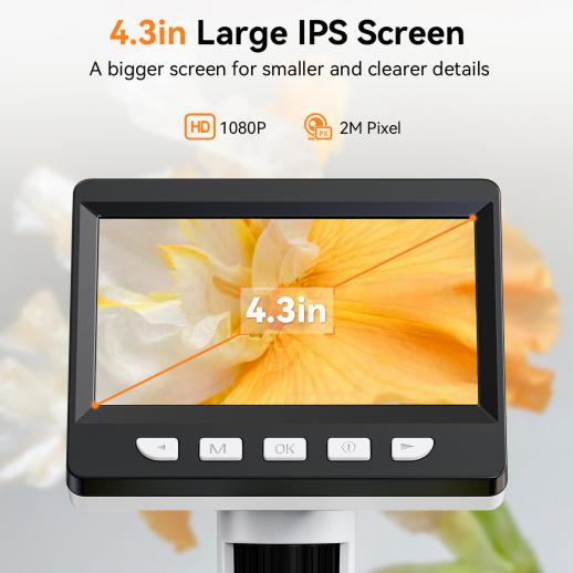 thumbnail image 2 of Digital Microscope 4.3inch IPS Screen 50X-1000X Magnification 1080P HD Microscope With 2 of 14