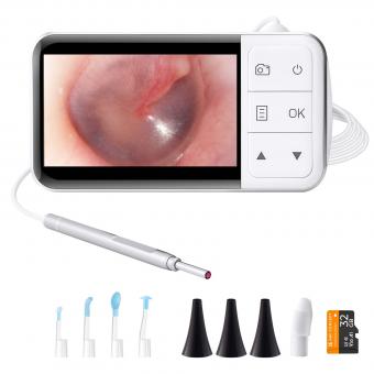 Digital Otoscope with 4.5 Inches Screen, 3.9mm Ear Camera with 6 LED Lights, 32GB Card, Ear Wax Removal Tool, Specula and 2600 mAh Rechargeable Battery, Supports Photo Snap and Video Recording