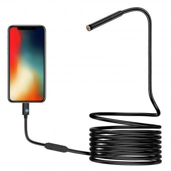 Industrial Pipeline Borescope, 8 LED Lights, 8mm Lightning Interface Snake Camera, for Iphone14 13 12 11 X Xr 8 7 6 Series Ip67 Waterproof 2 Meters Rigid Cable