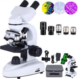 Microscópio binocular composto, oculares WF10x e WF25x, extensão 40X-1000X, iluminação LED, adequado para adultos e estudantes de laboratório