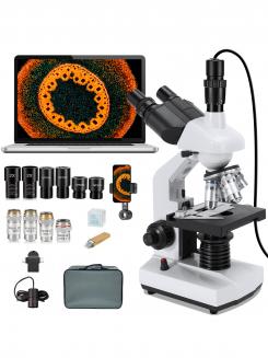 Compound Microscope with 40X-5000X Magnification, Digital Eyepiece, Dual Light Sources, 195 Achromatic Objectives, Mechanical Stage, for Students, Homeschool, Beginners, Labs, Kentfaith