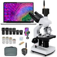 40X-5000X Trinocular Microscope with WiFi Electronic Eyepiece & Mechanical Stage, WF10X + WF25X Eyepieces, Abbe Condenser, Kentfaith