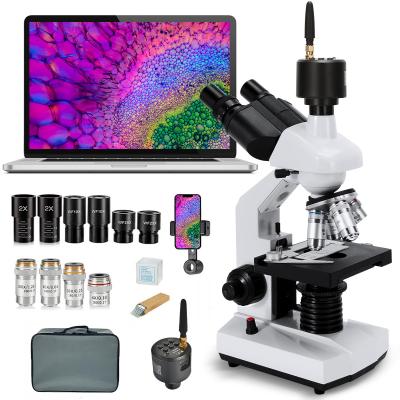 40X-5000X Trinocular Microscope with WiFi Electronic Eyepiece & Mechanical Stage, WF10X + WF25X Eyepieces, Abbe Condenser, Kentfaith