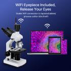 40X-5000X Microscópio Trinocular com Ocular Eletrônica WiFi & Mesa Mecânica, Oculares WF10X + WF25X, Condensador Abbe, Kentfaith