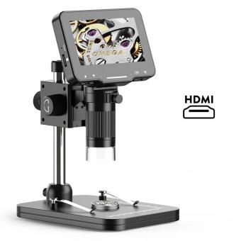 Microscópio digital HDMI de 4,3 polegadas, ampliação 10-1000X, específico de vídeo de câmera portátil, com 8 luzes LED, restrito de bateria recarregável, adequado para inserção de moedas / PCB / plantas / insetos