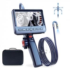 Kentfaith Dual-Lens Articulating Endoscope, 5'' Split Screen Borescope Camera with 0.33in/8.5mm Two- Way Articulated Snake Camera,Inspection Camera with Light for Automotive Home Mechanics-3.3FT