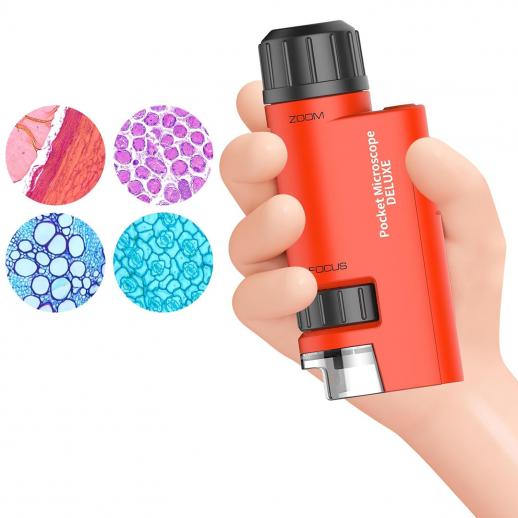 60-120x Pocket Microscope Electric Mini Microscope with LED Light Portable  High Definition Children Microscope with Specimens for Kids Students