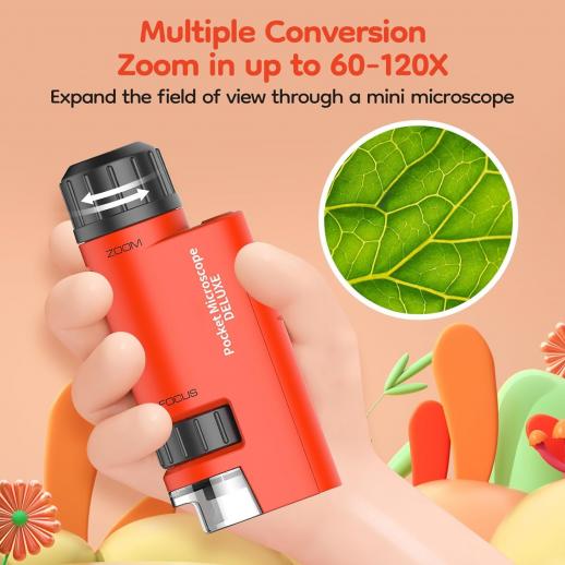 60~120x Pocket Microscope for Kids & Adults Portable Microscope with LED  Light