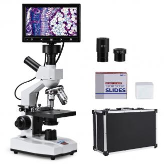 Biological Compound Microscope 0-50℃/32-122℉ Constant Temperature 7" Display 40X-2500X with Power Cable of UK Standard