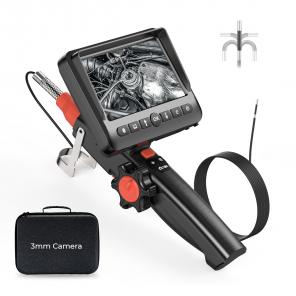3mm Borescope 180° 2-Way Articulating Inspection Camera with Light, 5" Large Display, Photos & Videos, 32G TF Card, Carrying Case, 1m Cable
