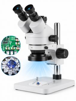 Microscopio estéreo con ampliación 3.5x-45x, luz de anillo de 144 led, microscopio de disección trinocular con oculares WF 10X, control de zoom 0.7X-4.5X, adaptador CTV 0.5X, KentFaith
