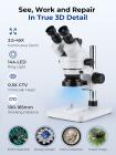 Microscopio estéreo con ampliación 3.5x-45x, luz de anillo de 144 led, microscopio de disección trinocular con oculares WF 10X, control de zoom 0.7X-4.5X, adaptador CTV 0.5X, KentFaith
