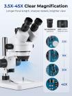 Microscopio estéreo con ampliación 3.5x-45x, luz de anillo de 144 led, microscopio de disección trinocular con oculares WF 10X, control de zoom 0.7X-4.5X, adaptador CTV 0.5X, KentFaith
