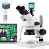 Microscopio Estéreo Trinocular con Ocular Digital 4K, Aumento 3,5x-45x, 144 LEDs, Adaptador CTV 0,5x, Kentfaith