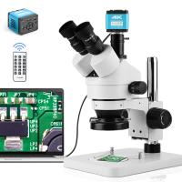 Trinocular Stereo Microscope with 4K Digital Eyepiece, 3.5x-45x Magnification, 144pcs LEDs, 0.5x CTV Adapter,  Kentfaith