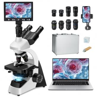 40X-1600X Compound Microscope with 9" Screen & 5MP Camera (4 Eyepieces, 4 Lens, Phone Holder, Hand Case, Accessories Included), Kentfaith Lab-quality Compound Microscope Kit