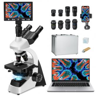 Compound Microscope with 9-inch Smart Screen, 5W Köhler Illumination, 40x-1600x Magnification, Built-in 5MP Camera Captures 1080P Images, PC Connection, Kentfaith