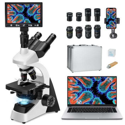 Compound Microscope with 9-inch Smart Screen, 5W Koehler Illumination, 40x-1600x Magnification, Built-in 5MP Camera Captures 1080P Images, PC Connection, Kentfaith
