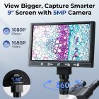Compound Microscope with 9-inch Smart Screen, 5W Koehler Illumination, 40x-1600x Magnification, Built-in 5MP Camera Captures 1080P Images, PC Connection, Kentfaith