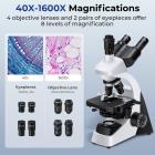Compound Microscope with 9-inch Smart Screen, 5W Koehler Illumination, 40x-1600x Magnification, Built-in 5MP Camera Captures 1080P Images, PC Connection, Kentfaith