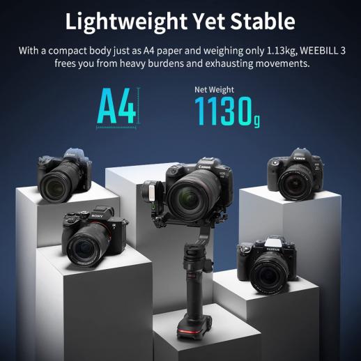 ZHIYUN Weebill 3、DSLRおよびミラーレスカメラ用3軸ジンバルスタビライザー、Nikon Sony Panasonic Canon  Fuji BMPCC 6K、フィルライトとマイク統合、リストレストパッド付きOLEDスクリーン