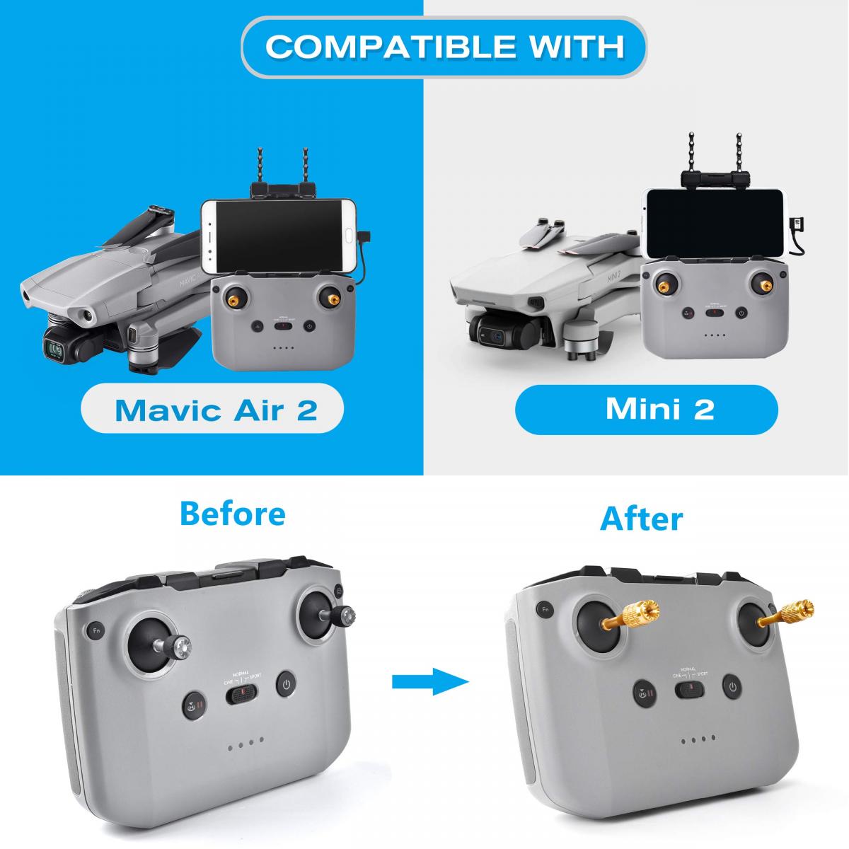DJI Air 2S / Mavic Mini 2 / Mavic Air 2 / スマートコントローラー用リモコン伸縮ロッカージョイスティック  ドローンアクセサリー