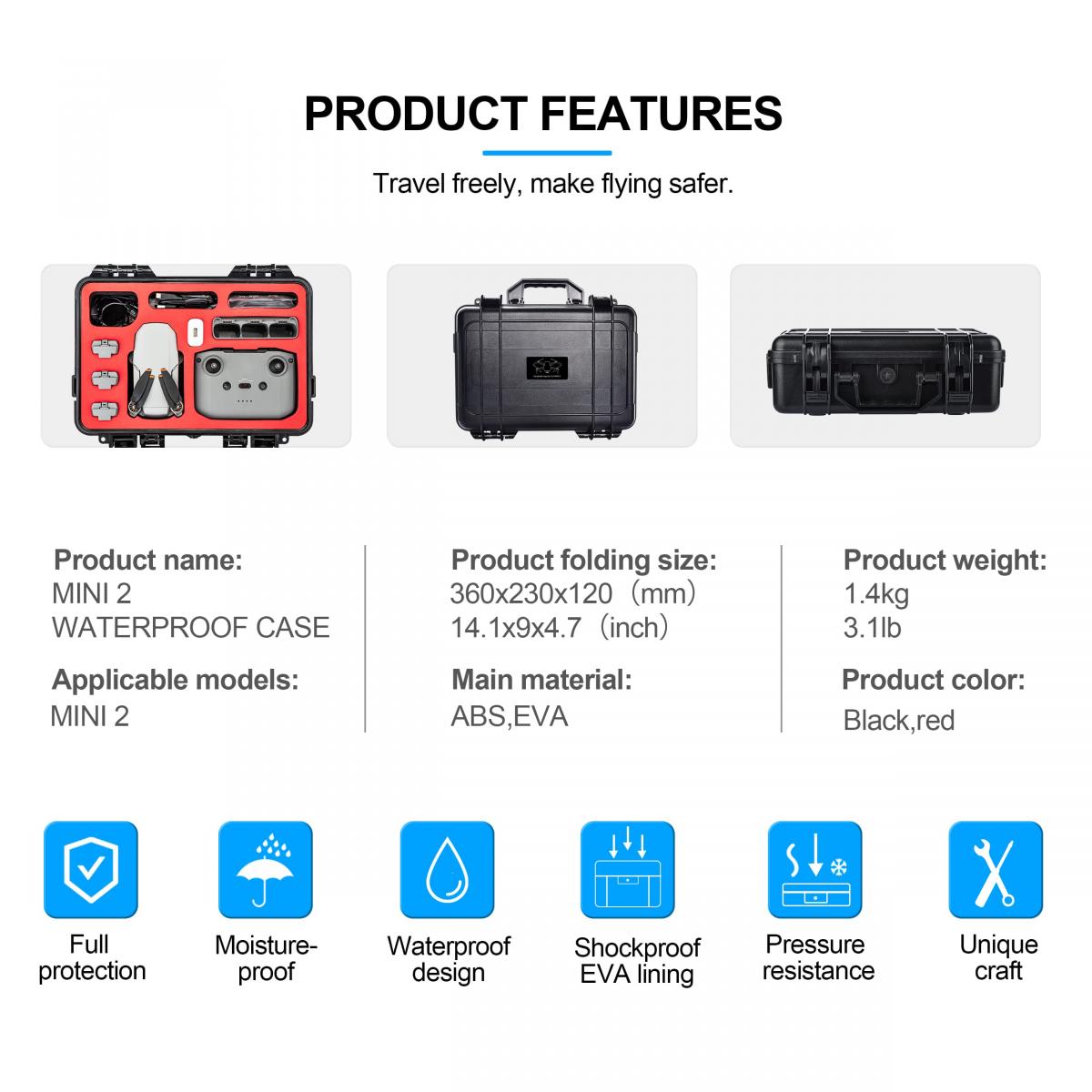DJI Mini 2 SE Case Waterproof Hard Carrying Case for DJI Mini 2 /Mini 2