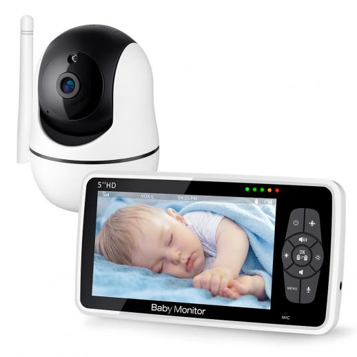 720P HD 5" Screen Video Baby Monitor Two-Way Audio 360° Wide View Angle and Full Coverage with Night Vision and Temperature Monitoring