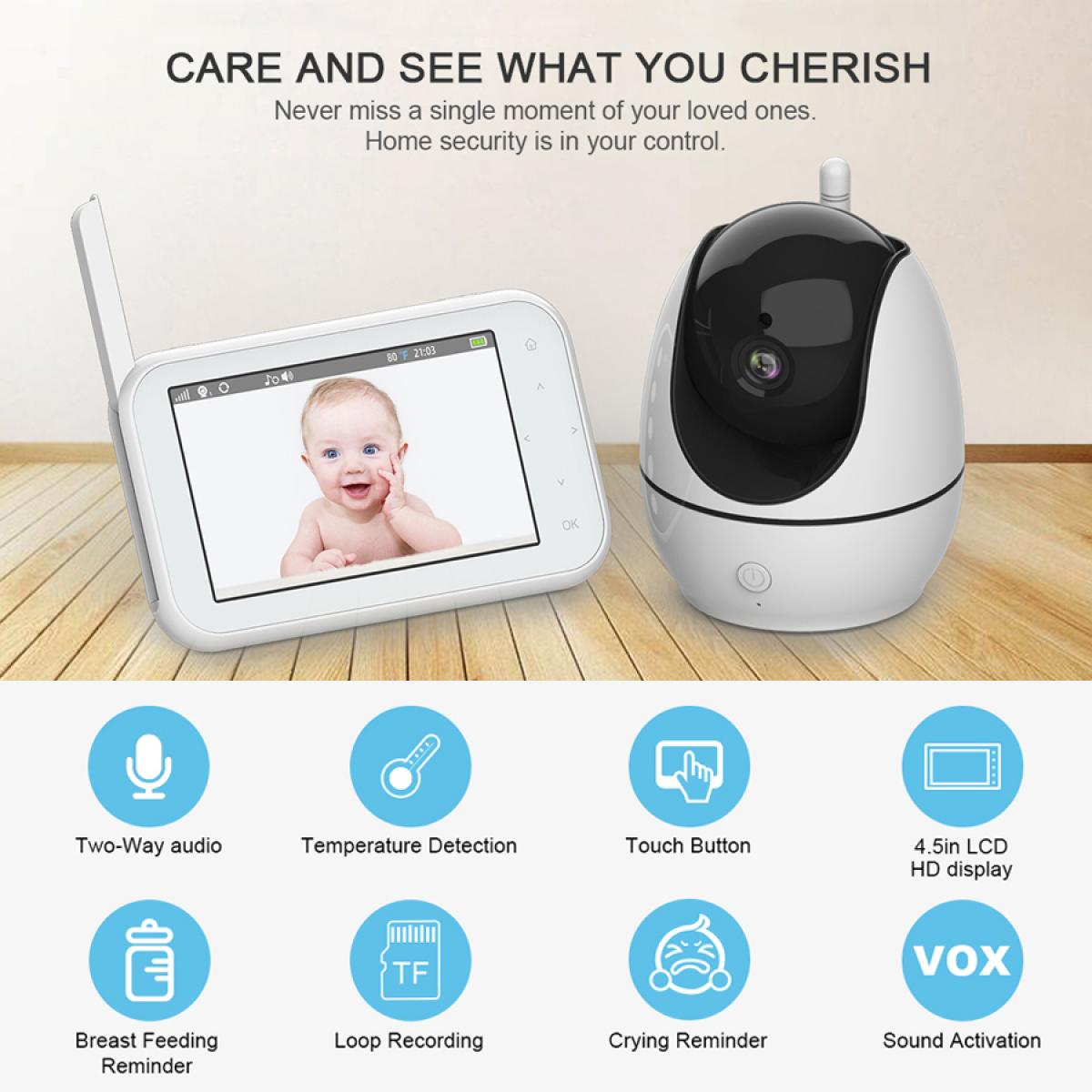 720P 4.5 HD Display ABM200S Video Baby Monitor with Night Vision and 12Hrs  Batteries - KENTFAITH