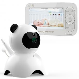 5 inch panda LCD Video Baby Monitor With Night Vision Camera Temperature Monitoring dual Audio Function Lullaby VOX Function can be extended to 4 cameras EU standard