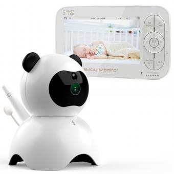 Monitor de bebê com vídeo LCD panda de 5 polegadas com visão noturna Monitoramento de temperatura da câmera Função dupla de áudio Lullaby A função VOX pode ser estendida para 4 câmeras padrão dos EUA