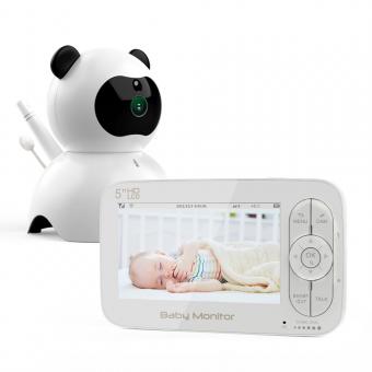 5" LCD Panda Video Baby Monitor with Night Vision Camera Temperature Monitoring 2 Way Talk Lullaby Vox Function Connect Up to 4 Cameras US Power Plug
