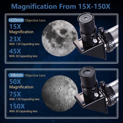 SkySpy 70mm Refractor Telescope with Extra Long Sturdy Tripod & Finder Scope Moon Mirror & Carrying case Great for Kids and Beginning Astronomers Portable with 3 Magnification eyepieces