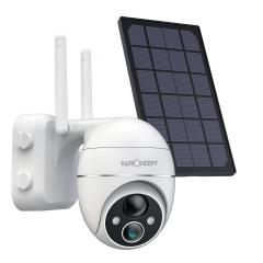 Câmera de segurança solar externa, sem fio Wi-Fi Pan / Tilt 360 ° Câmera com bateria embutida 9000Mah Detecção de movimento infravermelho 2 vias áudio à prova d'água criptografado SD / nuvem
